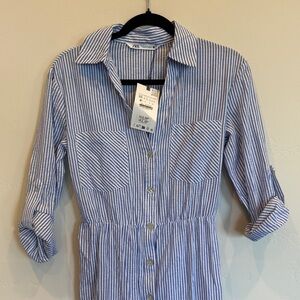 NWT Cotton Zara Blue and White Striped Midi Dress size XS